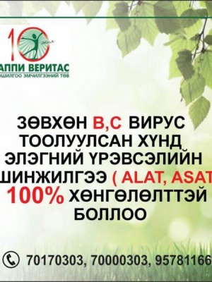 В,С вирус тоолуулсан хүнд элэгний үрэвслийн шинжилгээ үнэгүй