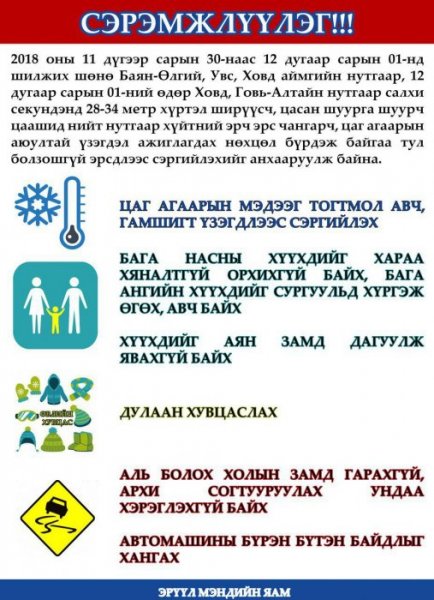 ЭРҮҮЛ МЭНДИЙН ЯАМНААС СЭРЭМЖЛҮҮЛЖ БАЙНА
